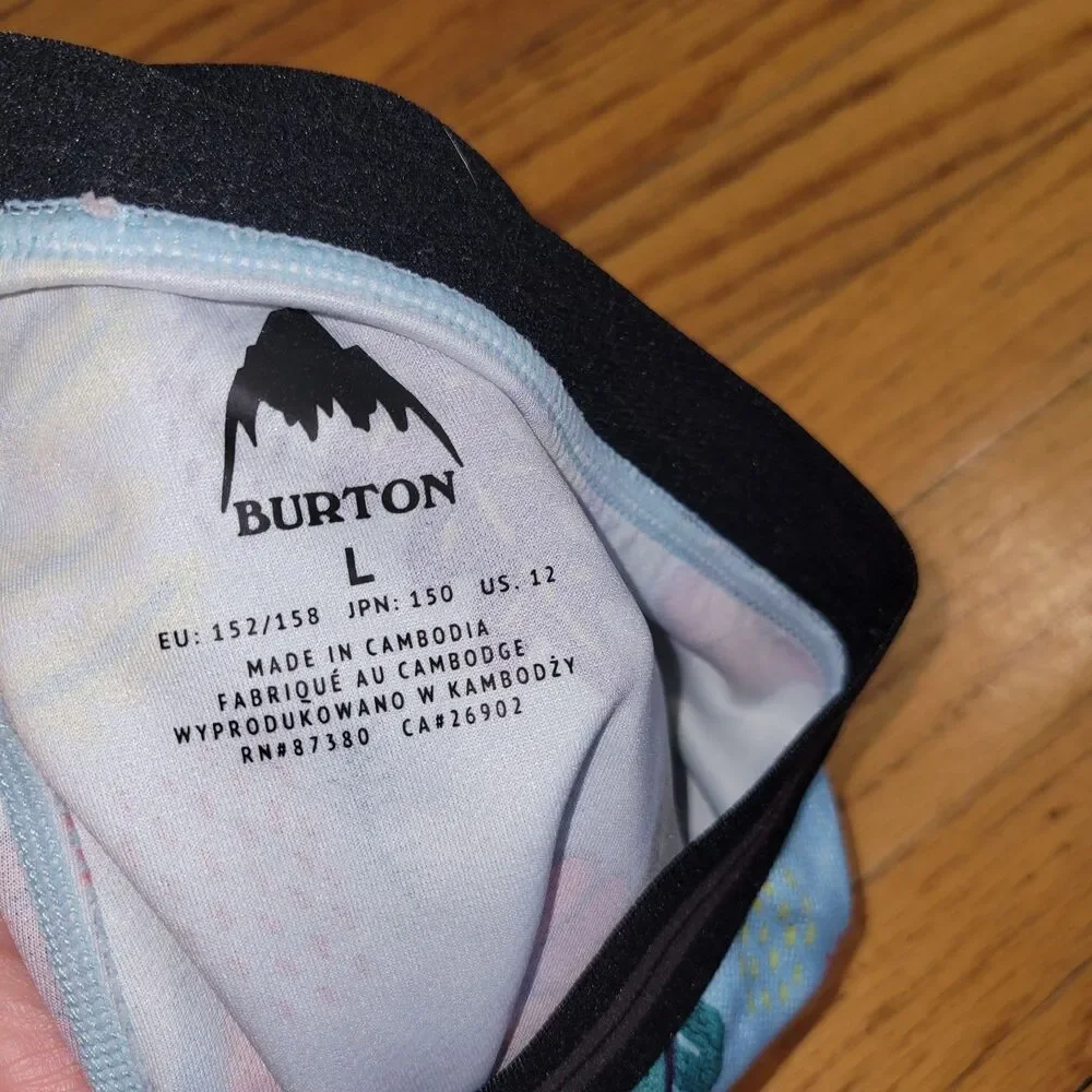 Burton Girls L SZ 12 Lightweight Base 1st Layer Blue Floral Rainbows THERM